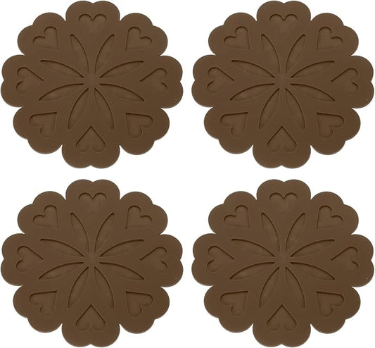 uxcell 4Pcs Silicone Trivet Mats, Flower Pattern Silicone Pad Hot Pad Pan Protectors Table Protector Heat Resistant Mat for Countertop, Hot Dishes, Hot Pots and Pans, Brown