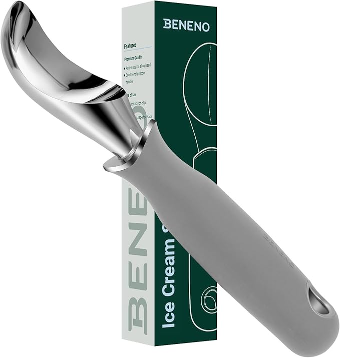 Beneno Heavy Duty Ice Cream Scoop - Upgraded Anti-Fracture Design, Comfortable Grip Long Handle, Effortless Scooping & Dishwasher Safe, Gray