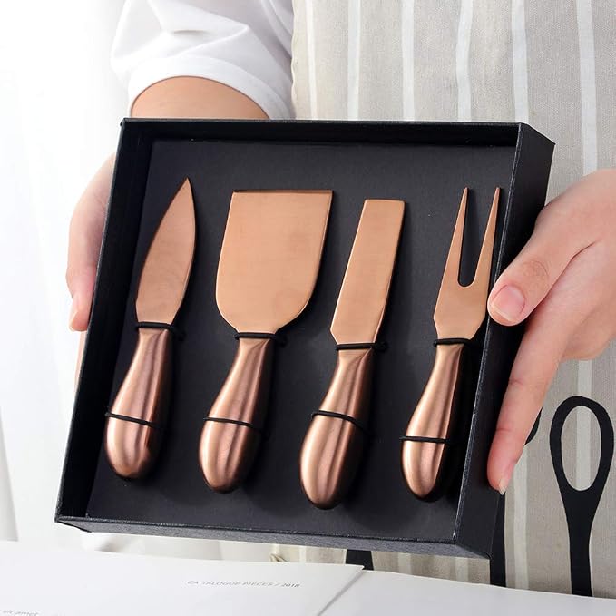 Cheese Knife Set，Stainless Steel Cheese Tool，Ergonomic Design&Easy To Use， for Birthday/Parties/Wedding/Bridal Shower/Housewarming and Anniversary (rose gold*case)