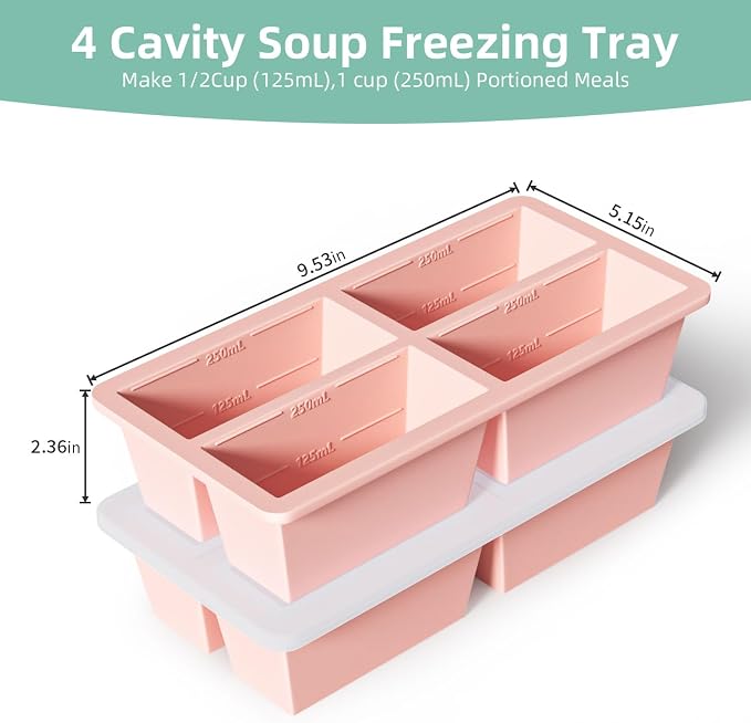 Silicone Freezer Tray for Sauce Cube: FDDAI Super Prep Freezing Tray for Souped Storage - Freeze 125mL 250mL Broth Soup Portion