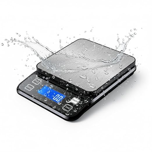 Waterproof Digital Kitchen Scale 0.1g/0.001oz Precision, Stainless Steel Electronic Scale with 3 Power Options (Rechargeable/AAA/Built-in), 10 Units Conversion, Smart Standby, 5kg/11lb Capacity