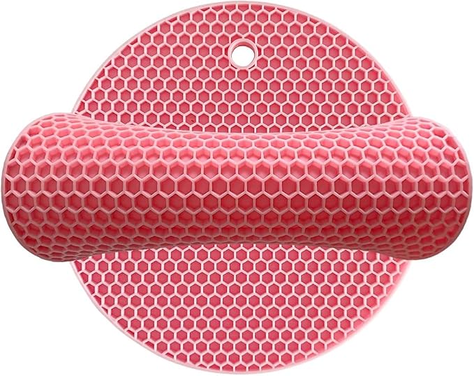 7-Inch Round Silicone Trivet Mats - 4-Pack Non-Slip Heat Resistant Hot Pads for Kitchen Countertops, Pots and Pans (Pink)