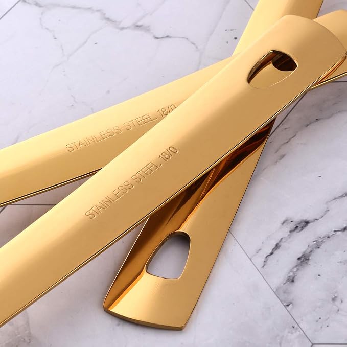 6 Pcs 9.6 in Gold Meat Forks for Kitchen, Stainless Steel Titanium Plated Dinner Fork, Ergonomic Integral Forming Mirror Polish-Dishwasher Safe