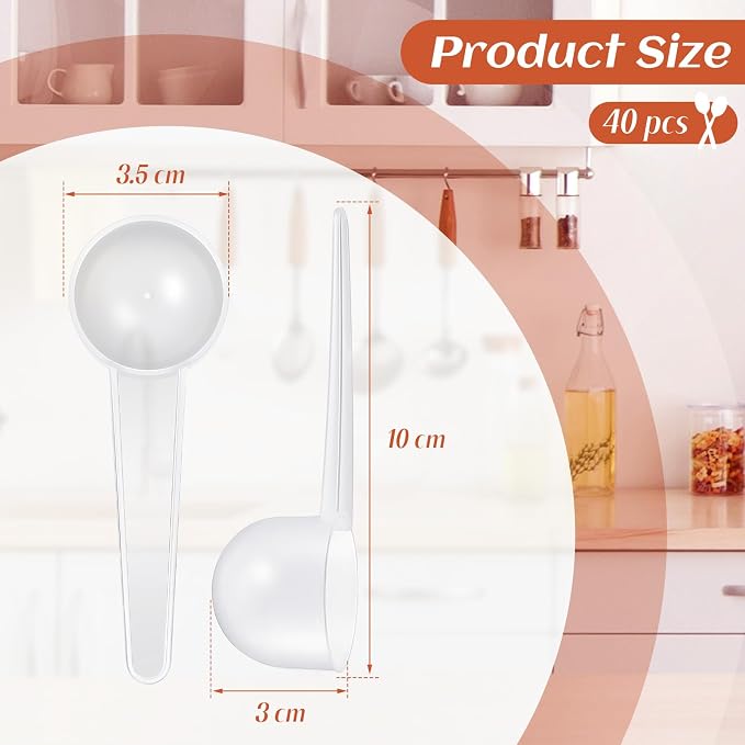 Meanplan 40 Pack Plastic Scoop Tablespoon Measuring Spoons (20 mL | 20 cc | 1.33 Tablespoon | 4 Tsp) Coffee Scoops Teaspoon for Measuring Coffee Grains Spices Protein Pet Food (Transparent)