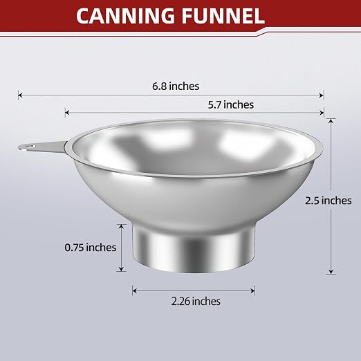 Serinar Stainless Steel Metal Canning Funnel with Removable Strainer, for Jams, Pickles and Home Preserving, Dishwasher Safe Kitchen Tool (2.26 Inch Standard Bore for Standard Mouth Mason Jars).