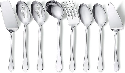 Hohscheid Serving Utensils Set Include Large Serving Spoons Slotted Serving Spoons Serving Forks Soup Ladle and Pie Server Buffet Catering Serving Utensils for Parties Entertaining