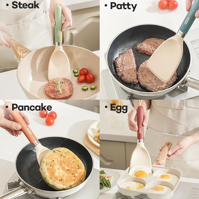 Silicone Small Spatula for Cooking Flexible Turner with Solid Inner Core and Heat Resistant Nylon Handle Ideal Spatula for Non-Stick Cookware