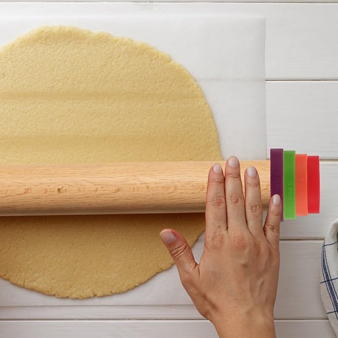 INOOMP Rolling Pin Thickness Guide Rings 8-Piece Adjustable Spacer Bands for Dough Thickness Control Non-Slip Silicone Baking Accessories for Cookies Pastry Bread Pizza and Pasta