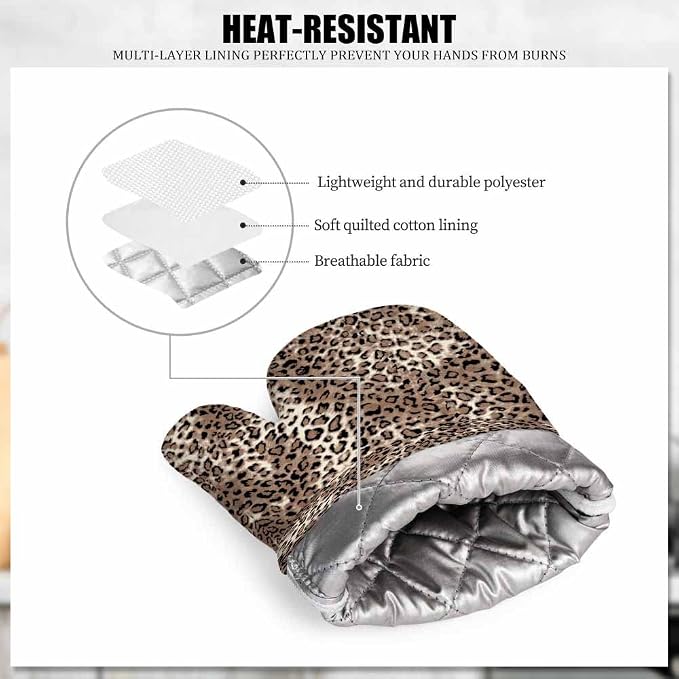 Mxocom Striped Leopard Oven Mitts and Pot Holders Sets Animal Skin Silicone Heat Resistant Kitchen Oven Gloves Pot Holder for Cooking