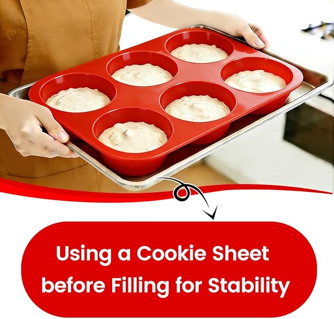 CAKETIME Silicone Muffin Pan, 2 Packs Jumbo 6 Cups and Regular 12 Cups for Baking Muffins, Cupcakes, Egg Bites, Frittatas