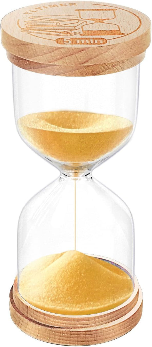 5 Minute Sand Timer, Wooden Hourglass Hour Glass Timer, Small Gold Sand Clock,Reloj De Arena, Sand Watch 5 Min for Kids, Games, Classroom (Gold)