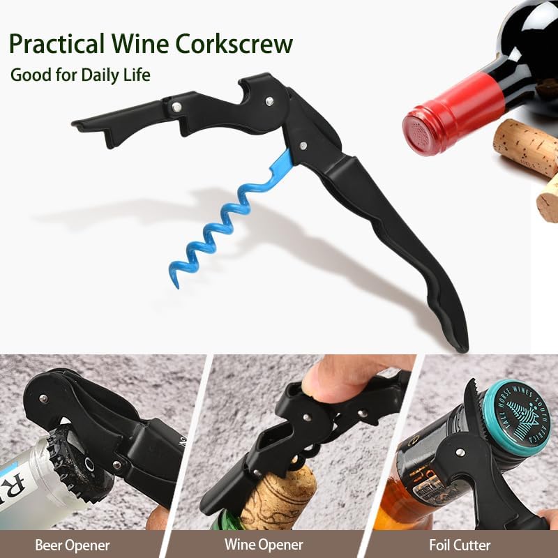 Wine Opener Waiter Corkscrew, Professional Wine Key for Servers, Bartender with Foil Cutter, Manual Wine Bottle Opener Double Hinged (2 Gift Box, Black)
