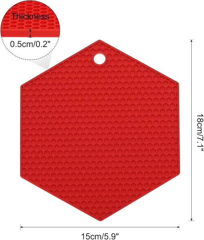 uxcell 4pcs Silicone Trivet Mats Heat Resistant Silicone Pot Holders for Hot Pots and Pans, Non-Slip Hot Pads for Kitchen Hot Dishes Table Countertops, Red(Hexagonal)