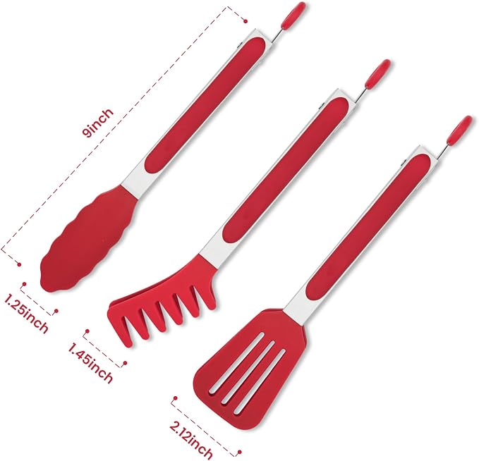 3 Pack Silicone Tongs for Cooking,Maywe Tanso 9 Inch Cooking Kitchen Tongs with Silicone Tips,Nonstick Stainless Steel Tongs for Steak Pie Pizza Pasta Spaghetti Salad BBQ Buffet
