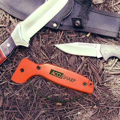 AccuSharp Knife Sharpener, Ergonomic Comfortable Handle, Compact & Easy to Use, Restore and Hone Straight & Serrated Knives, Blaze Orange