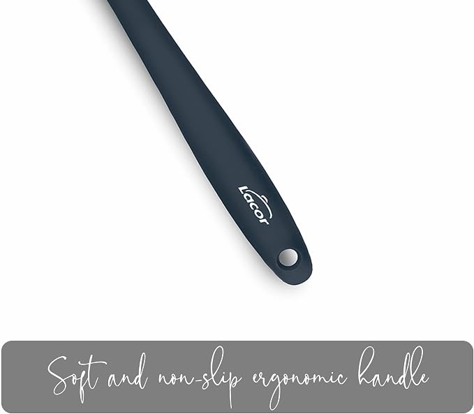 LACOR 64471 Grey Spoon Narrow Statula Silicone Kitchen Utensils Ergonomic Handle Non-Stick High Temperature Resistant Dishwasher Safe Length 27cm