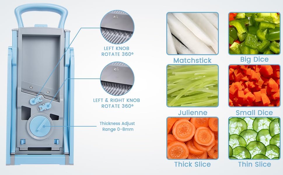 Multifunctional Mandoline Slicer, Julienne & Dicer, 5 in 1 Adjustable Vegetable Chopper for Perfect Potato, Kitchen Gadgets Vegetable & Fruit Slices in Seconds