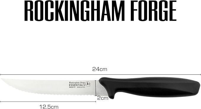 Rockingham Forge Essentials 8007 Range Lightweight Stainless Steel 5” Tomato Knife with Black Handle, Individually Carded