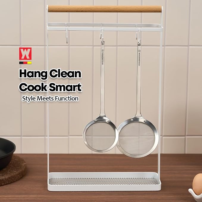 WAGENSTEIGER SUS304 Stainless Steel Fine Mesh Skimmer, Long Handle Spider Strainer for Frying, Noodles, Eggs & Vegetables, Professional Kitchen Skimmer Ladle