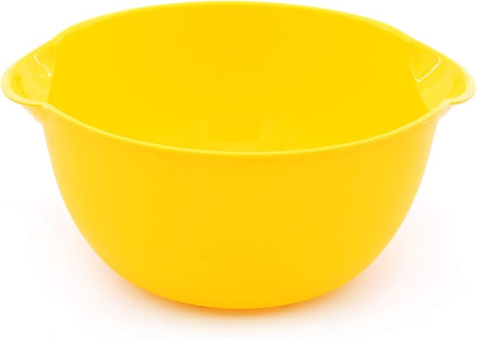 Mintra Home Mixing Bowl w/Colander (Large 4.5L, Yellow) - For Washing & Draining Fruits And Vegetables - Heavy Duty Plastic for Baking, Cooking Supplies - Dishwasher Safe