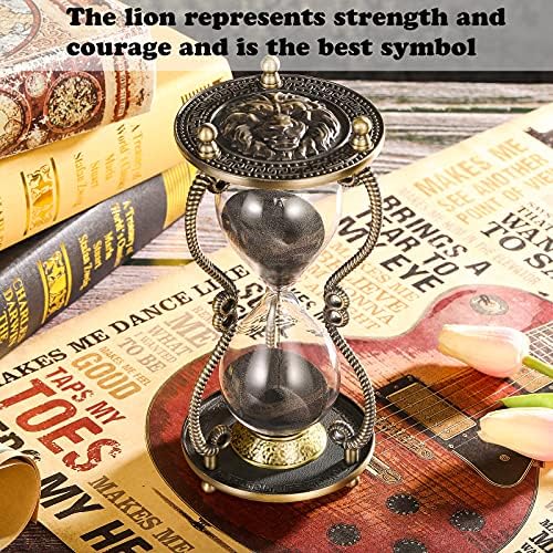 CNCJ Sand Timer 60 Minute Hourglass:Large Metal Lion Carved Sand Clock, Vintage Black Sand Watch 60 Min,Unique Reloj De Arena,Antique Hour Glass Sandglass for Gifts,Office,Desk,Decorations