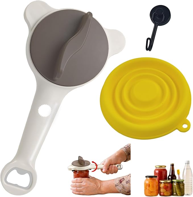 Jar Opener for Weak Hands, Seniors with Arthritis, 4-in-1 Multi-Purpose Lid Opener Includes Magnetic Hook & Rubber Gripper for Jars, Bottles and Beer Caps (Beige)