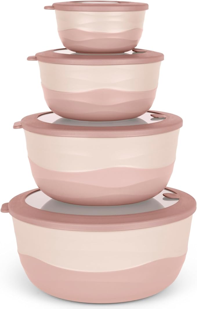 Pera Mixing Bowls with Lids, 8-Piece Airtight Leak-Proof Nesting BPA-Free Prep Bowl Set for Kitchen & Food Storage, Large 4200ml Capacity, Microwave & Dishwasher Safe(Pink)