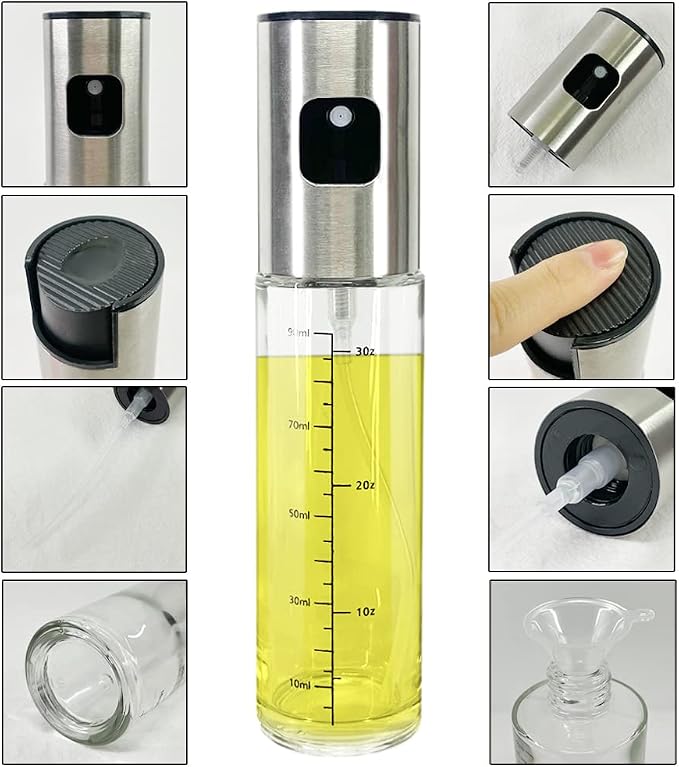 100ml Oil Sprayer Dispenser Oil Spray Bottle Vinegar Sprayer Dressing Spray with Brush Portable Grilling Olive Oil Glass Bottle Kitchen Gadgets for Salad Baking BBQ Air Fryer Roasting