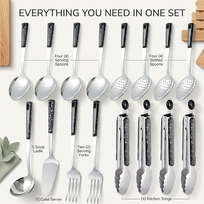 16-Piece Stainless Steel Buffet Serving Set | Premium Serving Utensils with Heat-Resistant Handles for Family Gatherings, Parties, Catering & Holiday Meals