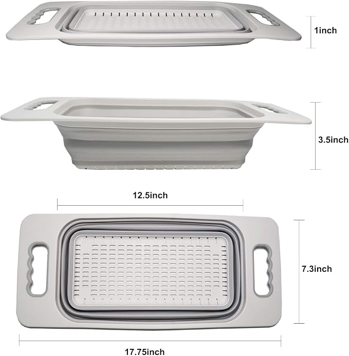 SAMMART Over The Sink Rectangular Colander (Grey)