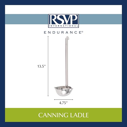 RSVP International Endurance Canning Collection Non-Reactive 18/8 Stainless Steel, Dishwasher Safe, Ladle, 13-1/2"