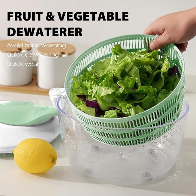 4.2L Green Salad Spinner & Lettuce Spinner for kitchen | BPA-FREE,Quick Drying,Dual Drainage Holes,Spinning Greens, Fruits, and Vegetables.