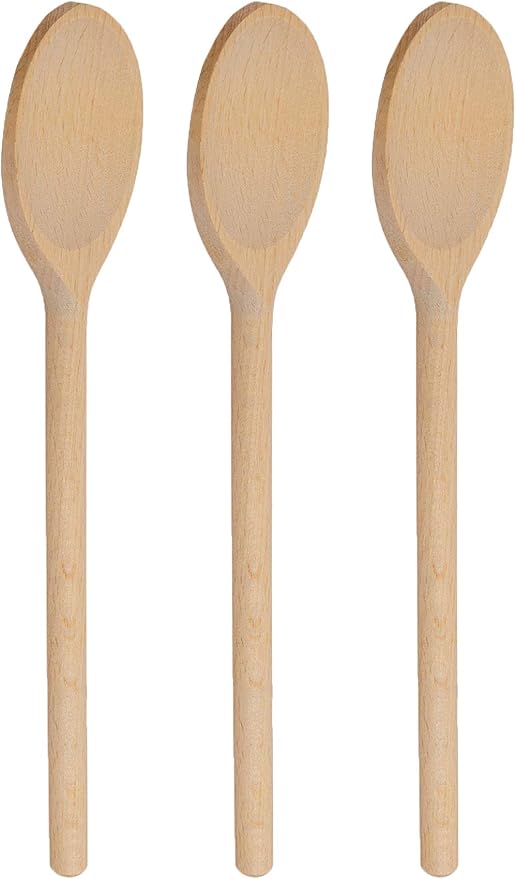 14 Inch Long Wooden Spoons for Cooking - Oval Wood Mixing Spoons for Baking, Cooking, Stirring - Sauce Spoons Made of Natural Beechwood - Set of 3