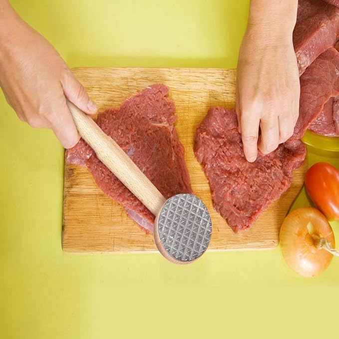 Vimi Meat Tenderizer Wooden Meat Tenderizer Mallet,Chicken Pounder with Double Side Aluminum Meat Mallet 12"
