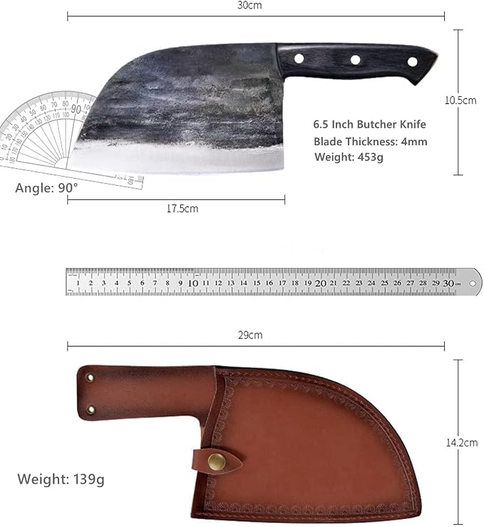 Dream Reach Forging Serbian Chef Knife Kitchen Chef Knives Full Tang High Carbon Clad Steel Almasi Butcher Cleaver with Leather Sheath Thanksgiving Gifts for Men Women (B-Almasi Knife)