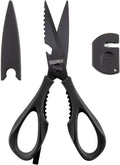 Kitchen Scissors All Purpose, Extra Sharp Kitchen Shears with Knife Sharpener & Sheath, Solid & Durable Stainless Steel Scissors with ANTI-RUST Black Titanium Plated, Dishwasher Safe - Black