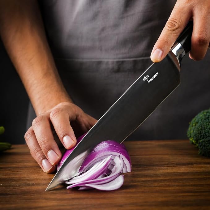 MERKEN 8 Inch Chef Knife, 5Cr15MoV High Carbon Stainless Steel Blade with Pakkawood Handle