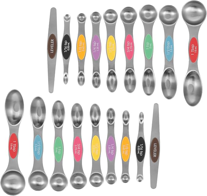 Magnetic Measuring Spoons Stainless Steel Double Sided Teaspoon Easy to Clean Measuring Spoons Nesting Teaspoons Solid Nesting Tablespoon Teaspoon for Liquid Ingredients (Colorful Set of 2)