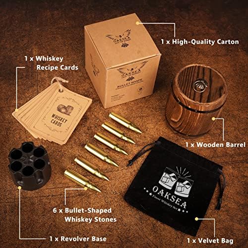 Oaksea Whiskey Stones Gifts Set for Men Dad Him, Reusable Stainless Steel Ice Cubes for Drinking, Fathers Day Anniversary Birthday Gifts for Husband Boyfriend Brother, Bourbon Man Cave Cool Stuff