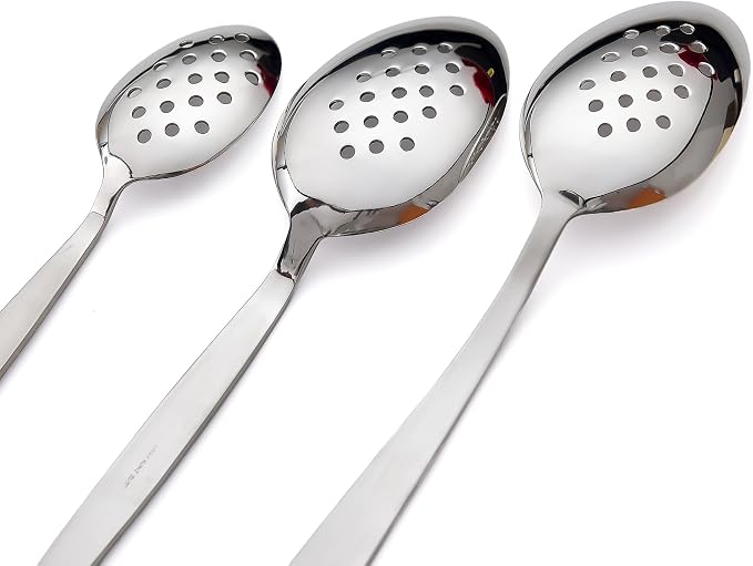 3-PCS Kunz Spoon | 9 Inch 18/10 Stainless Steel Serving Spoons Set Include Serving Spoon, Slotted and Perforated Spoons (Large Medium and Small, Kunz Perforated Spoon Set (3 Piece))