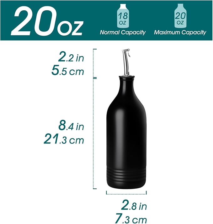 vancasso 20 Oz Ceramic Olive Oil Dispenser Bottle, Bottle Dispenser with Spout and Funnel for Kitchen,Suitable for Oil, Vinegar, Coffee Syrups & Other Liquids，BK
