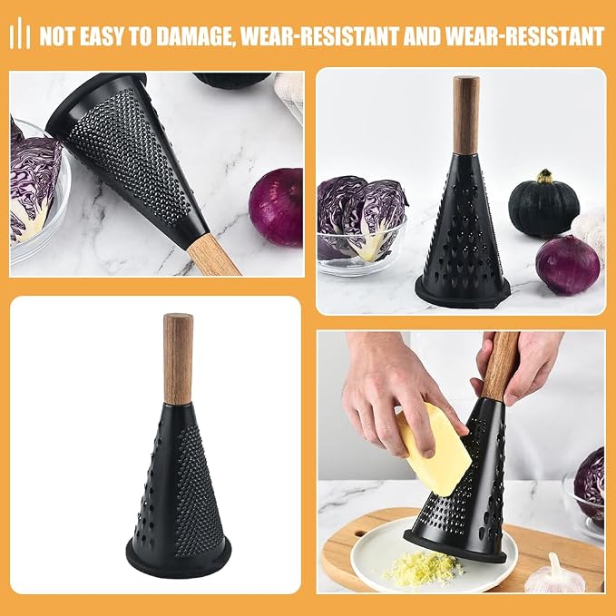 Luxshiny Stainless Steel Cone Grater with Comfortable Handle - 10.03 Inch Food Grater for Cheese Vegetables Garlic Potato and Ginger - Kitchen Slicer and Grating Tool