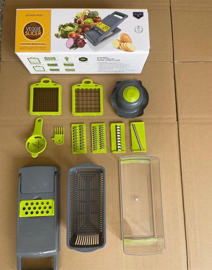Vegetable Chopper Dicer Slicer Cutter, All In One Multifunctional 12 in 1 Food Choppers, Onion Chopper, Veggie Chopper with Stainless Steel Blades, Colander Basket and Container