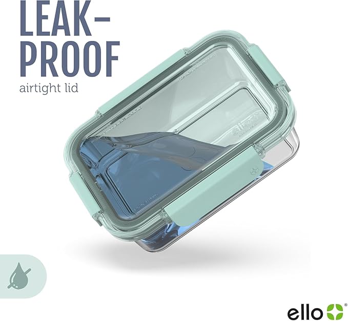 Ello Color Lock 7 Cup Glass Meal Prep Containers & Lids, 2 Pack, Slate/Wisteria
