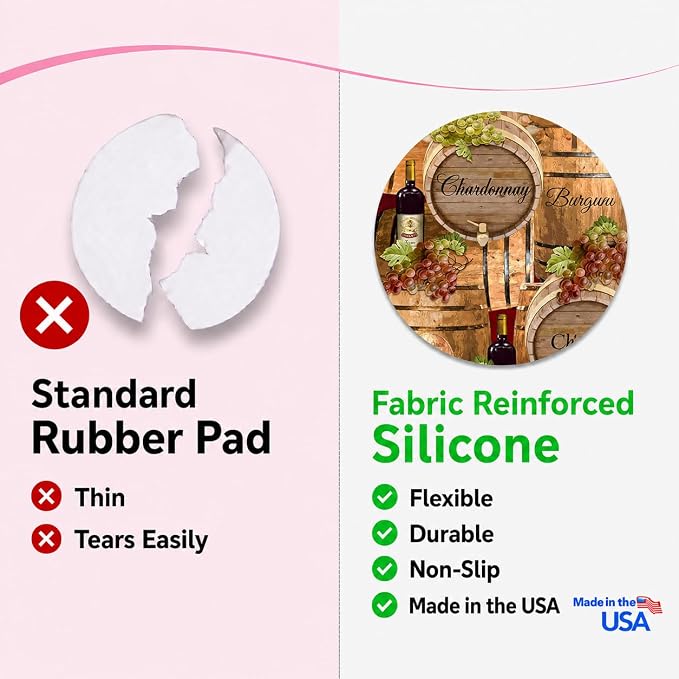 Andreas Silicone Jar Opener, Winery – 6.25" Non-Slip Lid Gripper & Garlic Peeler, Food and Dishwasher Safe, Multi-Use, Durable Silicone & Fabric, Made in the USA, JO-428