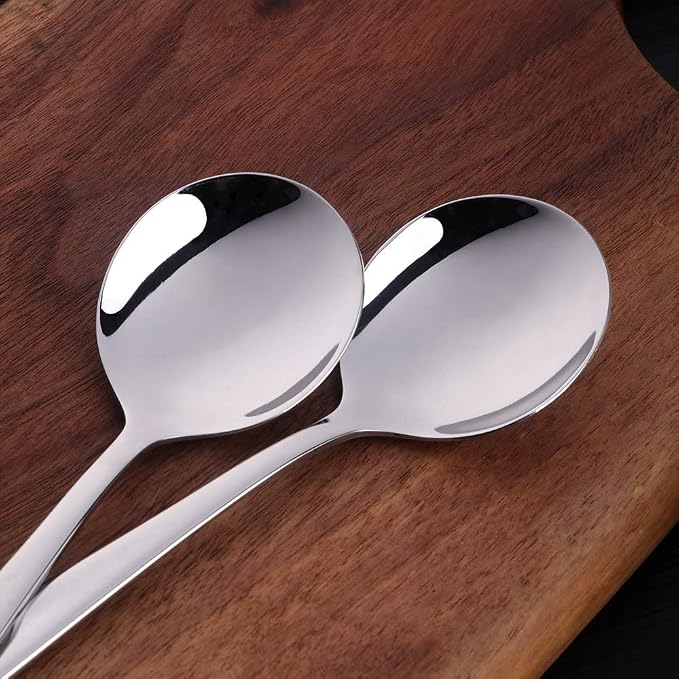 Buyer Star Bouillon Spoon Sets, 7-Inch Round Soup Spoons, Stainless Steel Finished Table Dinner Spoons