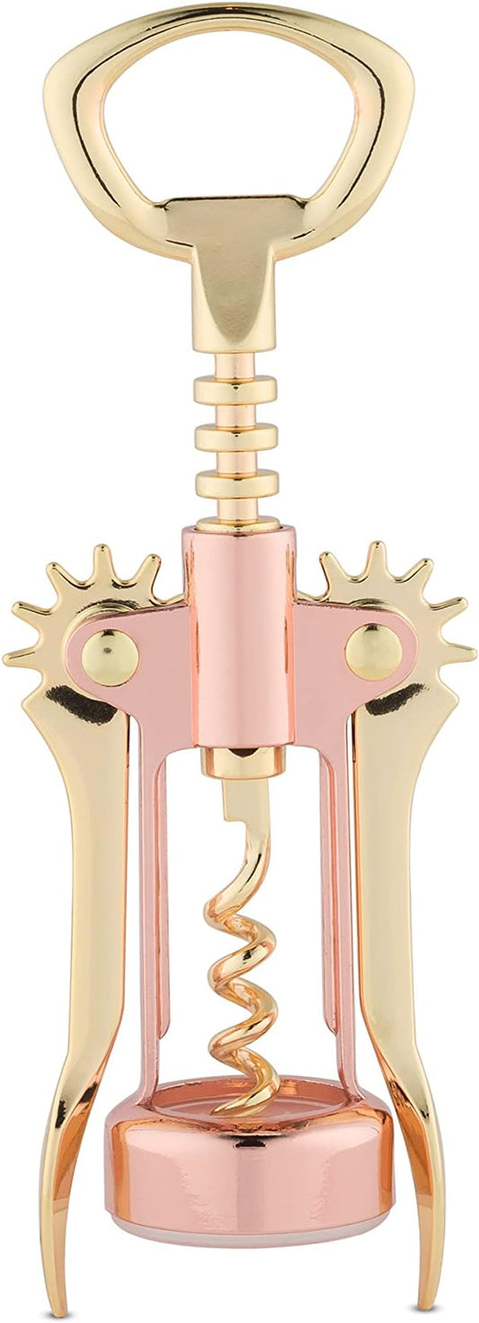 Twine Winged Corkscrew Wine Opener, Versatile Bottle Opener for Beer and Soft Drinks, Stainless Steel with Ergonomic Handle and Sharp Screw for Bartenders, Home Bar, Kitchen, Set of 1, Copper and Gold