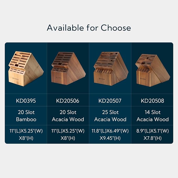 KITCHENDAO 20 Slot Acacia Wood Knife Block without Knives, Universal Knife Holder for Kitchen, Holding Multiple Types of Knives, Countertop Butcher Block Knife Stand for Easy Kitchen Storage