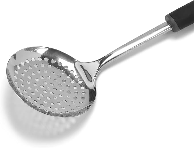 Dominion Skimmer Spoon - Stainless Steel Slotted Spoon & Comfortable Soft Grip Handle - Durable Food Grade Strainer Spoon For Draining, 13 inch