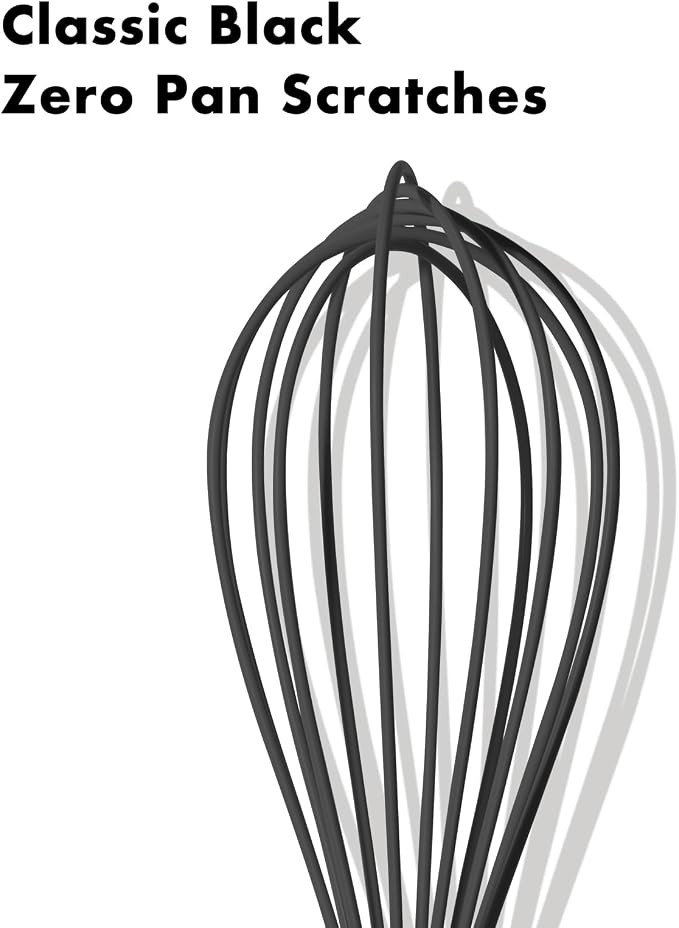 OYV 10-Inch Black Silicone Whisk, Heat Resistant 480°F Kitchen Whisk with Stainless Steel Ergonomic Handle, Non-Scratch for Nonstick Cookware, Dishwasher Safe, Perfect for Blending, Cooking & Beating